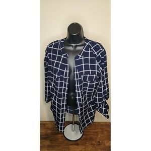 New Notations Womens Size M Black and White Checkered Blouse 3/4 Tab Sleeves